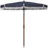 SAFAVIEH 6.5ft Outdoor Patio Umbrella, Round, Estonia Collection, Fringe Trim, Light Blue, Button Tilt, UV Resistant for Deck, Backyard, Poolside (PAT8500C)(Navy)