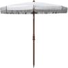 SAFAVIEH 6.5ft Outdoor Patio Umbrella, Round, Estonia Collection, Fringe Trim, Light Blue, Button Tilt, UV Resistant for Deck, Backyard, Poolside (PAT8500C)(White)