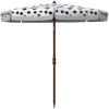 SAFAVIEH 6.5ft Outdoor Patio Umbrella, Round, Sydney Collection, White & Light Blue, Polka Dot Print, Fringe Trim, Button Tilt, UV Resistant for Deck, Backyard, Poolside (PAT8502C)(White / Navy)