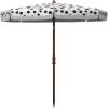 SAFAVIEH 6.5ft Outdoor Patio Umbrella, Round, Sydney Collection, White & Light Blue, Polka Dot Print, Fringe Trim, Button Tilt, UV Resistant for Deck, Backyard, Poolside (PAT8502C)(White / Black)