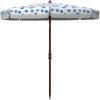 SAFAVIEH 6.5ft Outdoor Patio Umbrella, Round, Sydney Collection, White & Light Blue, Polka Dot Print, Fringe Trim, Button Tilt, UV Resistant for Deck, Backyard, Poolside (PAT8502C)(White / Blue)
