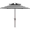 SAFAVIEH 9ft Outdoor Patio Umbrella, Double Top, Iris Collection, Grey & White Stripe, Auto Crank Tilt, UV Resistant for Deck, Backyard, Poolside (PAT8204D)(Black / White)