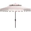 SAFAVIEH 9ft Outdoor Patio Umbrella, Double Top, Vienna Collection, Beige & White Stripe, Scallop Edge, Crank, Button Tilt, UV Resistant for Deck, Backyard, Poolside (PAT8211A)(Beige/White)