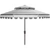 SAFAVIEH 9ft Outdoor Patio Umbrella, Double Top, Vienna Collection, Beige & White Stripe, Scallop Edge, Crank, Button Tilt, UV Resistant for Deck, Backyard, Poolside (PAT8211A)(Black / White)