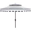 SAFAVIEH 9ft Outdoor Patio Umbrella, Double Top, Vienna Collection, Beige & White Stripe, Scallop Edge, Crank, Button Tilt, UV Resistant for Deck, Backyard, Poolside (PAT8211A)(Navy / White)
