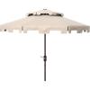 SAFAVIEH 9ft Outdoor Patio Umbrella, Double Top, Zimmerman Collection, Black & White, Crank, Button Tilt, UV Resistant for Deck, Backyard, Poolside (PAT8200H)(Beige/White)
