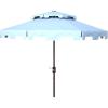SAFAVIEH 9ft Outdoor Patio Umbrella, Double Top, Zimmerman Collection, Black & White, Crank, Button Tilt, UV Resistant for Deck, Backyard, Poolside (PAT8200H)(Baby Blue/White)