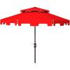 SAFAVIEH 9ft Outdoor Patio Umbrella, Double Top, Zimmerman Collection, Black & White, Crank, Button Tilt, UV Resistant for Deck, Backyard, Poolside (PAT8200H)(Red/White)
