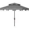 SAFAVIEH 9ft Outdoor Patio Umbrella, Double Top, Zimmerman Collection, Black & White, Crank, Button Tilt, UV Resistant for Deck, Backyard, Poolside (PAT8200H)(Grey/White)