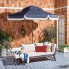 SAFAVIEH 9ft Outdoor Patio Umbrella, Round, Double Top, Milan Fringe, Red & White, Crank, Button Tilt, UV Resistant for Deck, Backyard, Poolside (PAT8208E)(Navy/White)