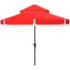 SAFAVIEH 9ft Outdoor Patio Umbrella, Round, Double Top, Milan Fringe, Red & White, Crank, Button Tilt, UV Resistant for Deck, Backyard, Poolside (PAT8208E)(Red)