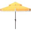 SAFAVIEH 9ft Outdoor Patio Umbrella, Round, Double Top, Milan Fringe, Red & White, Crank, Button Tilt, UV Resistant for Deck, Backyard, Poolside (PAT8208E)(Yellow)