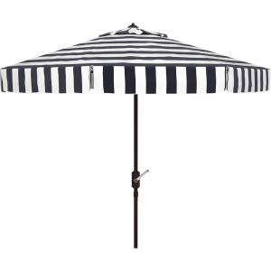 SAFAVIEH 11ft Outdoor Patio Umbrella, Round, Else Collection, Black & White, Auto Crank Tilt, UV Resistant for Deck, Backyard, Poolside (PAT8103A)(Black / White)