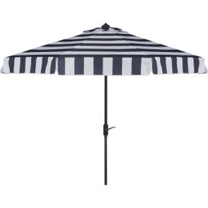 SAFAVIEH 11ft Outdoor Patio Umbrella, Round, Else Collection, Black & White, Auto Crank Tilt, UV Resistant for Deck, Backyard, Poolside (PAT8103A)(Navy / White)