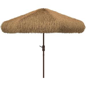SAFAVIEH 11ft Outdoor Patio Umbrella, Round, Tiki Collection, Tropical Brown, Crank, No Tilt, for Deck, Backyard, Poolside (PAT8112A)