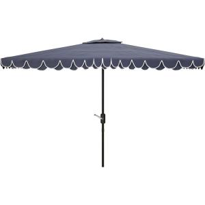 SAFAVIEH 6.5x10ft Outdoor Patio Umbrella, Rectangular, Valance, Red & White Trim, Auto Crank Tilt, UV Resistant for Deck, Backyard, Poolside (PAT8306D)(Navy / White)