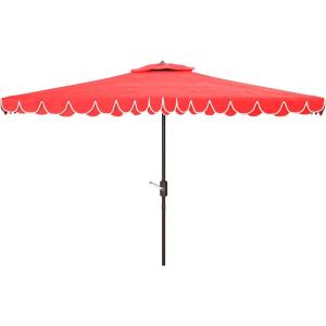 SAFAVIEH 6.5x10ft Outdoor Patio Umbrella, Rectangular, Valance, Red & White Trim, Auto Crank Tilt, UV Resistant for Deck, Backyard, Poolside (PAT8306D)(Red)