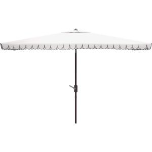 SAFAVIEH 6.5x10ft Outdoor Patio Umbrella, Rectangular, Valance, Red & White Trim, Auto Crank Tilt, UV Resistant for Deck, Backyard, Poolside (PAT8306D)(White / Black)