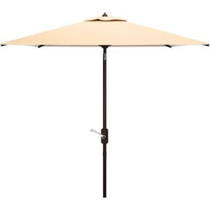 SAFAVIEH 7.5ft Outdoor Patio Umbrella, Square, Athens Collection, Beige & White, Auto Crank Tilt, UV Resistant for Deck, Backyard, Poolside (PAT8407B)(Beige/White)