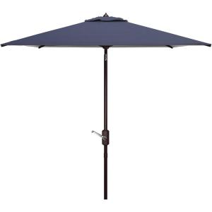 SAFAVIEH 7.5ft Outdoor Patio Umbrella, Square, Athens Collection, Beige & White, Auto Crank Tilt, UV Resistant for Deck, Backyard, Poolside (PAT8407B)(Navy/White)