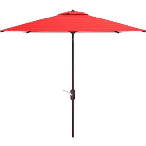 SAFAVIEH 7.5ft Outdoor Patio Umbrella, Square, Athens Collection, Beige & White, Auto Crank Tilt, UV Resistant for Deck, Backyard, Poolside (PAT8407B)(Red)