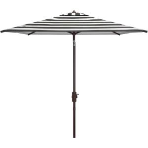 SAFAVIEH 7.5ft Outdoor Patio Umbrella, Square, Iris Collection, Navy & White Stripe, Auto Crank Tilt, UV Resistant for Deck, Backyard, Poolside (PAT8404B)(Black / White)