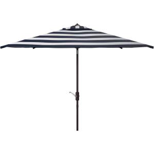 SAFAVIEH 7.5ft Outdoor Patio Umbrella, Square, Iris Collection, Navy & White Stripe, Auto Crank Tilt, UV Resistant for Deck, Backyard, Poolside (PAT8404B)(Navy / White)