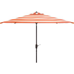 SAFAVIEH 7.5ft Outdoor Patio Umbrella, Square, Iris Collection, Navy & White Stripe, Auto Crank Tilt, UV Resistant for Deck, Backyard, Poolside (PAT8404B)(Orange/White)