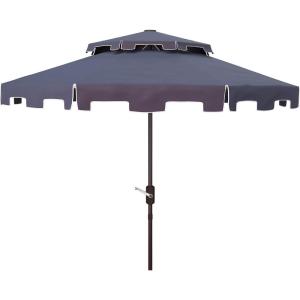 SAFAVIEH 9ft Outdoor Patio Umbrella, Double Top, Zimmerman Collection, Black & White, Crank, Button Tilt, UV Resistant for Deck, Backyard, Poolside (PAT8200H)(Navy/White)