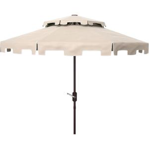 SAFAVIEH 9ft Outdoor Patio Umbrella, Double Top, Zimmerman Collection, Black & White, Crank, Button Tilt, UV Resistant for Deck, Backyard, Poolside (PAT8200H)(Beige/White)