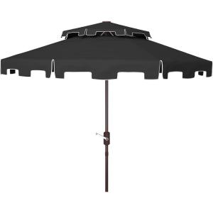 SAFAVIEH 9ft Outdoor Patio Umbrella, Double Top, Zimmerman Collection, Black & White, Crank, Button Tilt, UV Resistant for Deck, Backyard, Poolside (PAT8200H)(Black/White)