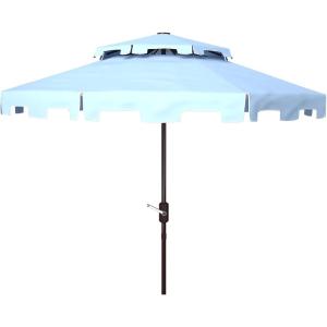 SAFAVIEH 9ft Outdoor Patio Umbrella, Double Top, Zimmerman Collection, Black & White, Crank, Button Tilt, UV Resistant for Deck, Backyard, Poolside (PAT8200H)(Baby Blue/White)