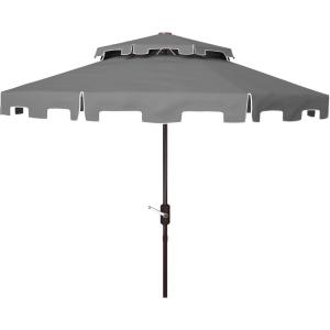 SAFAVIEH 9ft Outdoor Patio Umbrella, Double Top, Zimmerman Collection, Black & White, Crank, Button Tilt, UV Resistant for Deck, Backyard, Poolside (PAT8200H)(Grey/White)