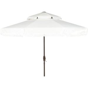 SAFAVIEH 9ft Outdoor Patio Umbrella, Round, Double Top, Milan Fringe, Red & White, Crank, Button Tilt, UV Resistant for Deck, Backyard, Poolside (PAT8208E)(White)