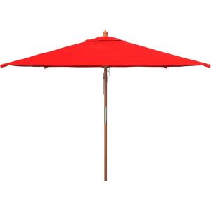 SAFAVIEH Outdoor Collection 7.5FT Square Wooden Pulley Market Umbrella(Red)