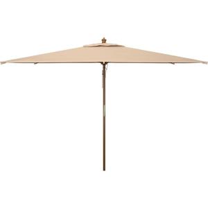SAFAVIEH Outdoor Collection Aklin 6.5FT x 10FT Rectangle Wooden Pulley Market Umbrella (No Tilt)(Beige)