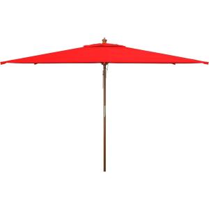 SAFAVIEH Outdoor Collection Aklin 6.5FT x 10FT Rectangle Wooden Pulley Market Umbrella (No Tilt)(Red)