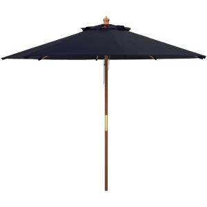 SAFAVIEH Outdoor Collection Cannes White 11-Foot Wooden Pulley Market Umbrella(Navy)