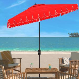 Safavieh Outdoor Elegant Valance White and Black 7’6″ Square UV Protected Umbrella, White/Black(Red)