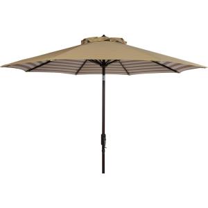 Safavieh PAT8007A Collection Athens Inside Out Striped 9Ft Crank Outdoor Auto Tilt Umbrella(Beige/White)