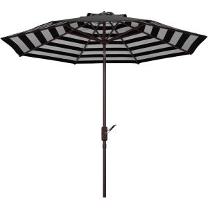 Safavieh PAT8007A Collection Athens Inside Out Striped 9Ft Crank Outdoor Auto Tilt Umbrella(Black)