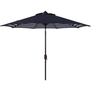 Safavieh PAT8007A Collection Athens Inside Out Striped 9Ft Crank Outdoor Auto Tilt Umbrella(Navy/White)