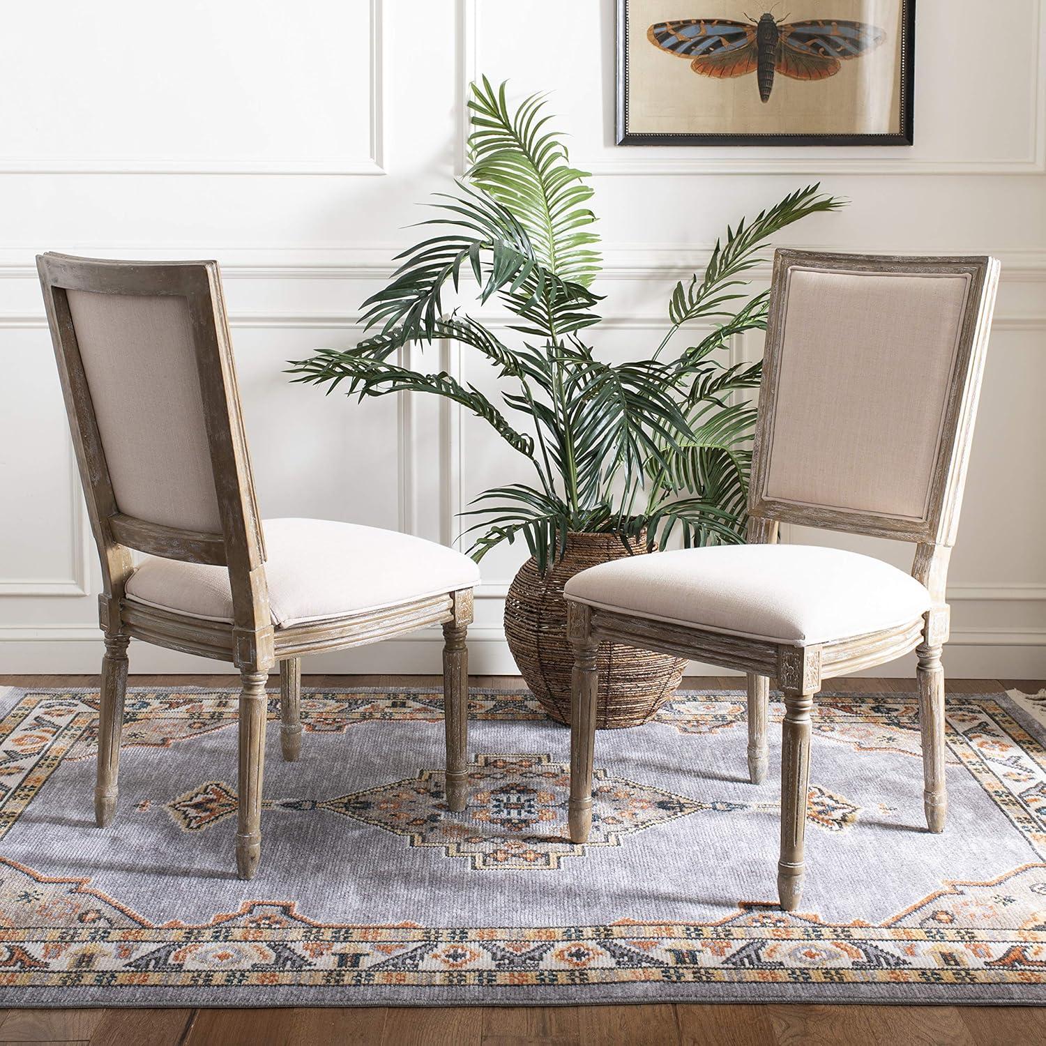 image:imageSAFAVIEH Home Collection Buchanan French Brasserie Linen Side ChairBeige Rustic Oak