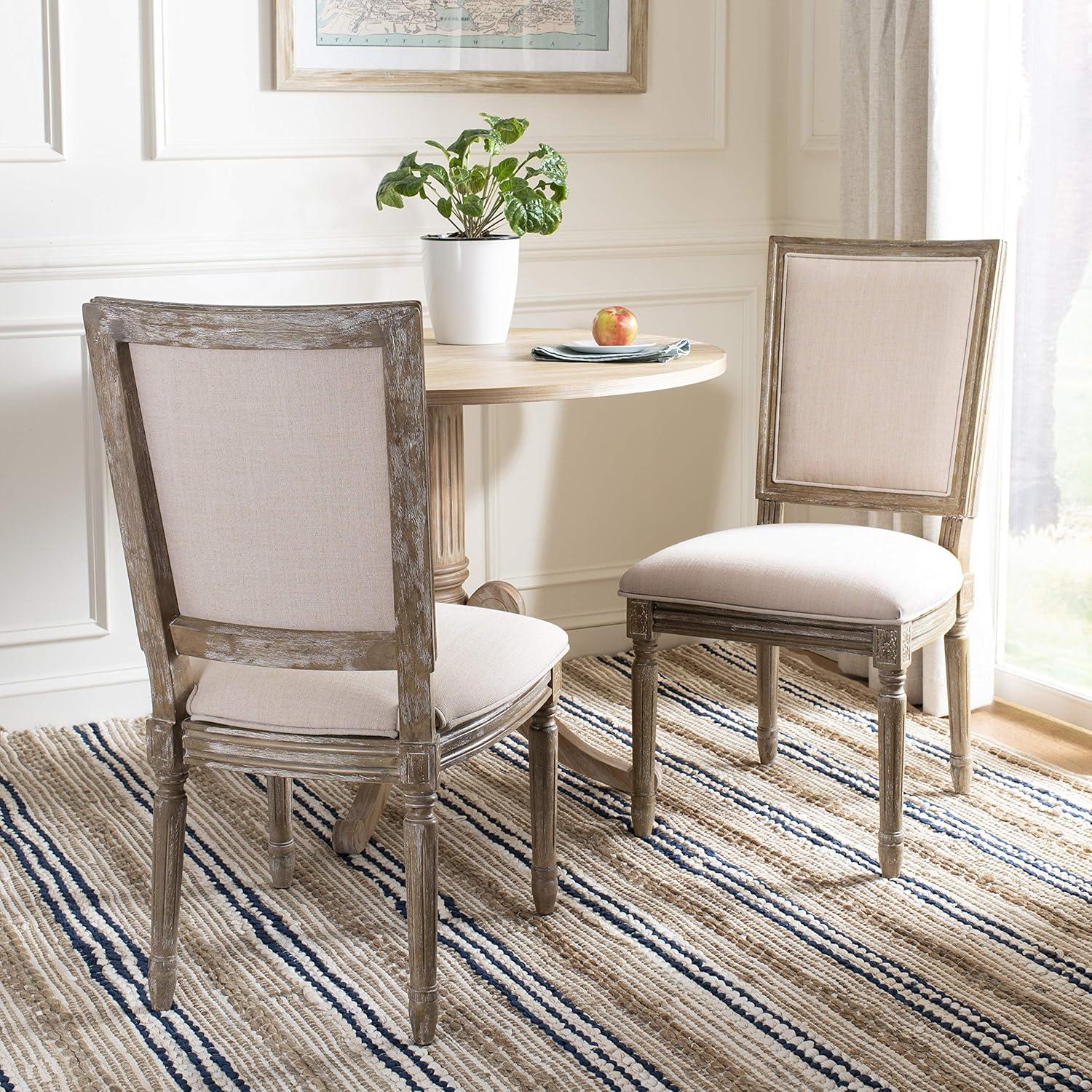 image:imageSAFAVIEH Home Collection Buchanan French Brasserie Linen Side ChairBeige Rustic Oak