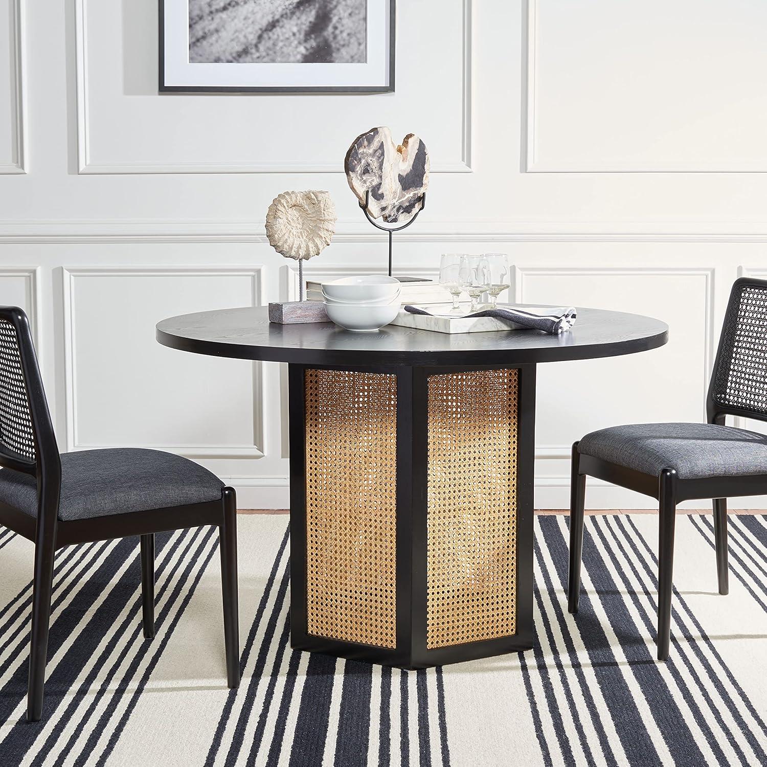 image:imageSAFAVIEH Home Collection Danez Faux Marble TopNatural Cane Round Dining TableBlackNatural