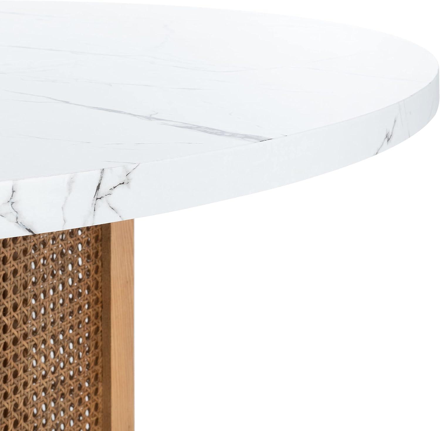 image:imageSAFAVIEH Home Collection Danez Faux Marble TopNatural Cane Round Dining TableWhite Faux MarbleNatural