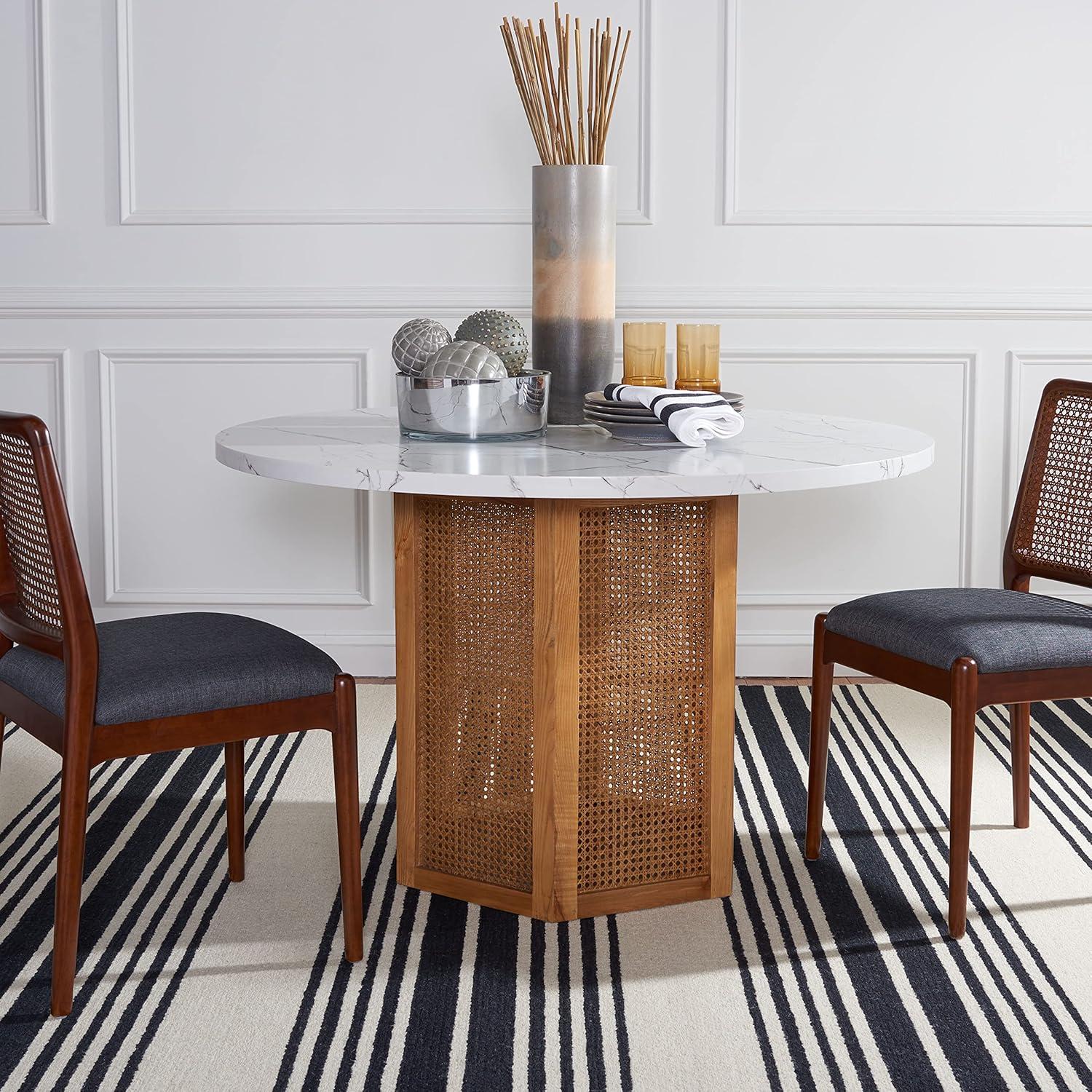 image:imageSAFAVIEH Home Collection Danez Faux Marble TopNatural Cane Round Dining TableWhite Faux MarbleNatural