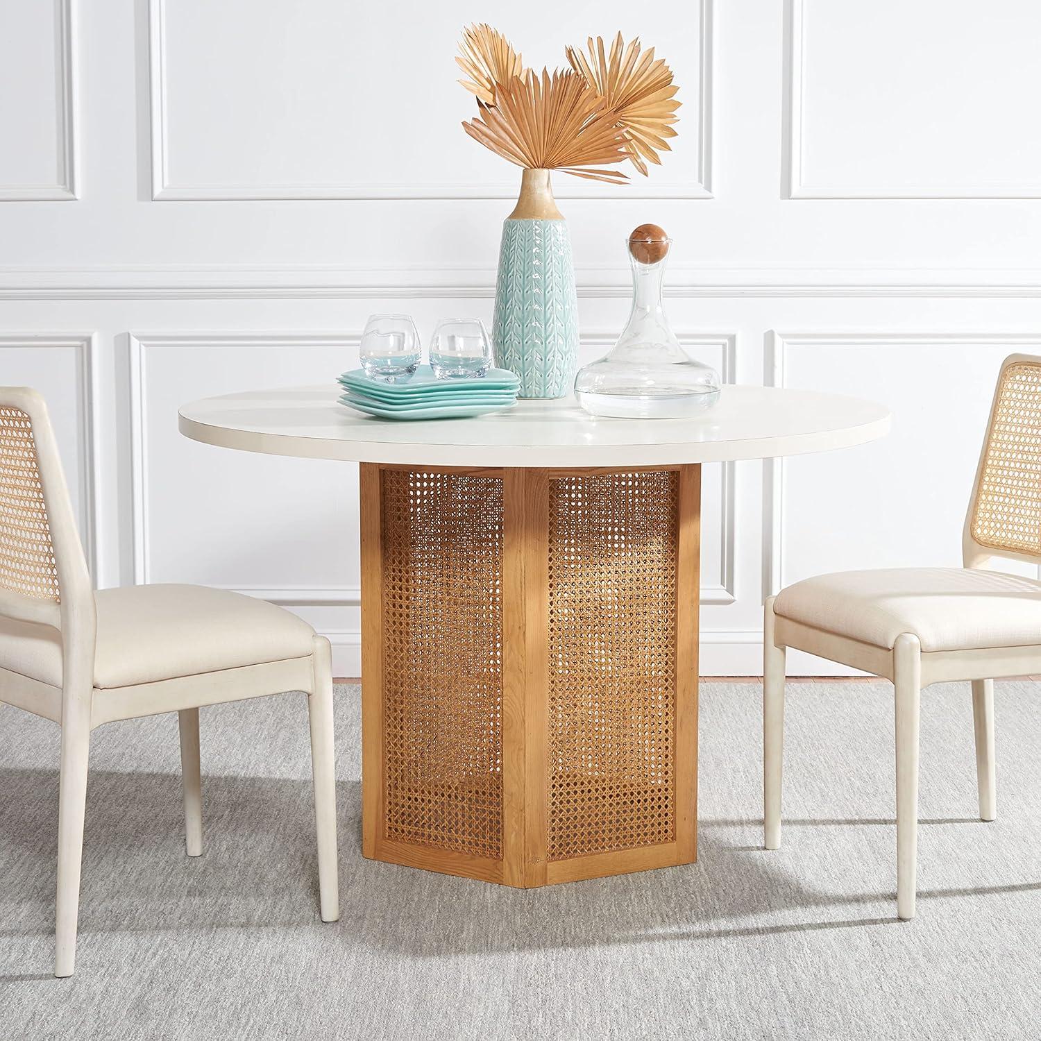image:imageSAFAVIEH Home Collection Danez Faux Marble TopNatural Cane Round Dining TableWhiteNatural