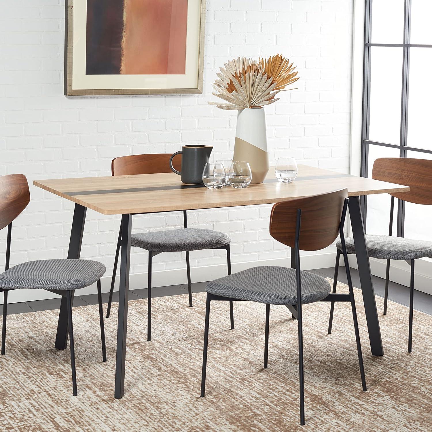 image:imageSAFAVIEH Home Collection Leith MidCentury Scandinavian NaturalBlack Stripe Rectangle Dining Table