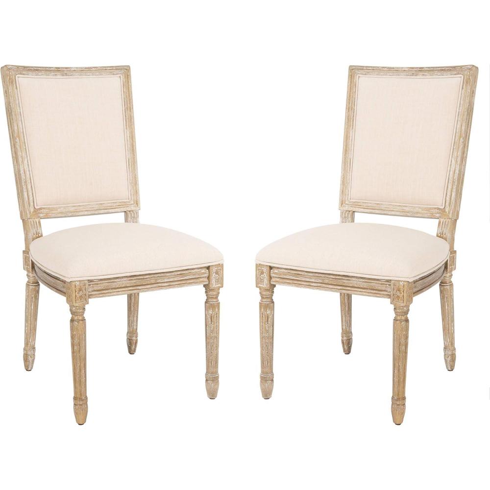 image:imageSAFAVIEH Home Collection Buchanan French Brasserie Linen Side ChairBeige Rustic Oak